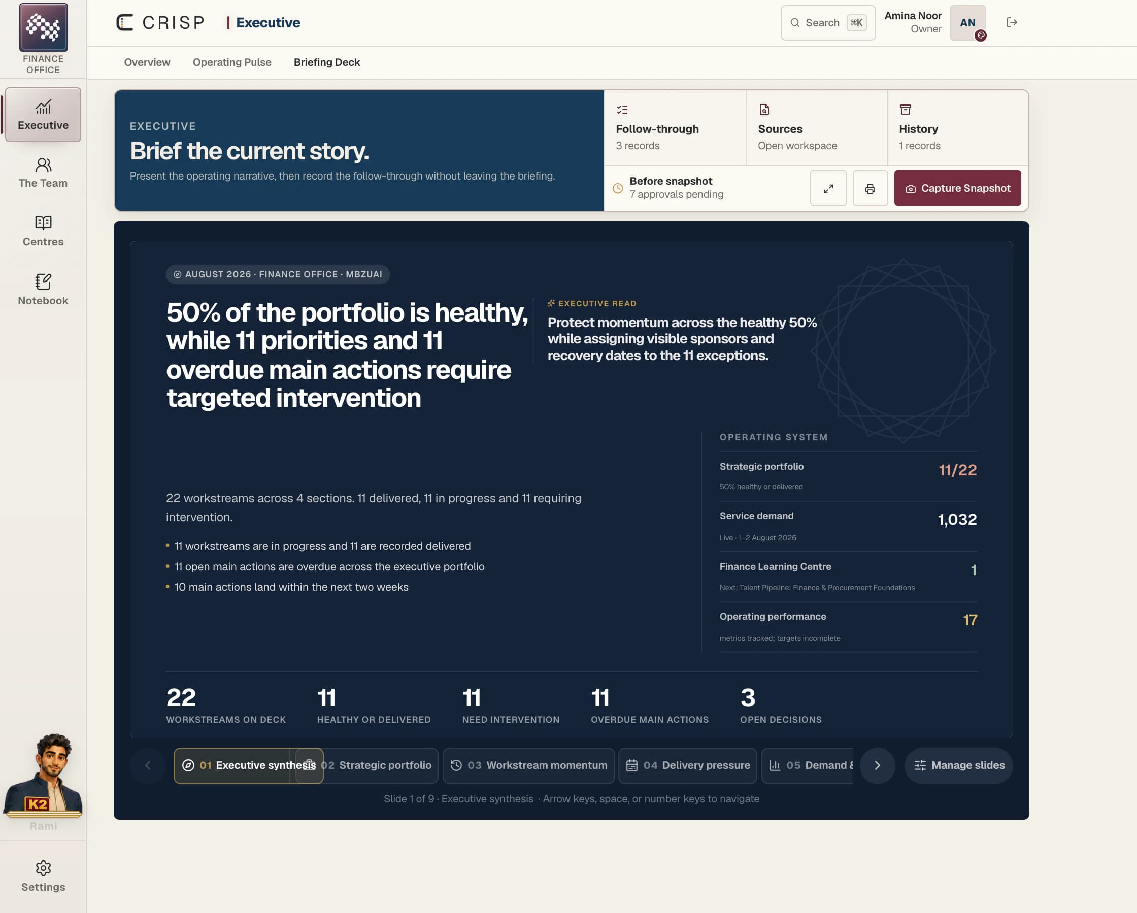 Executive Deck product view in CRISP