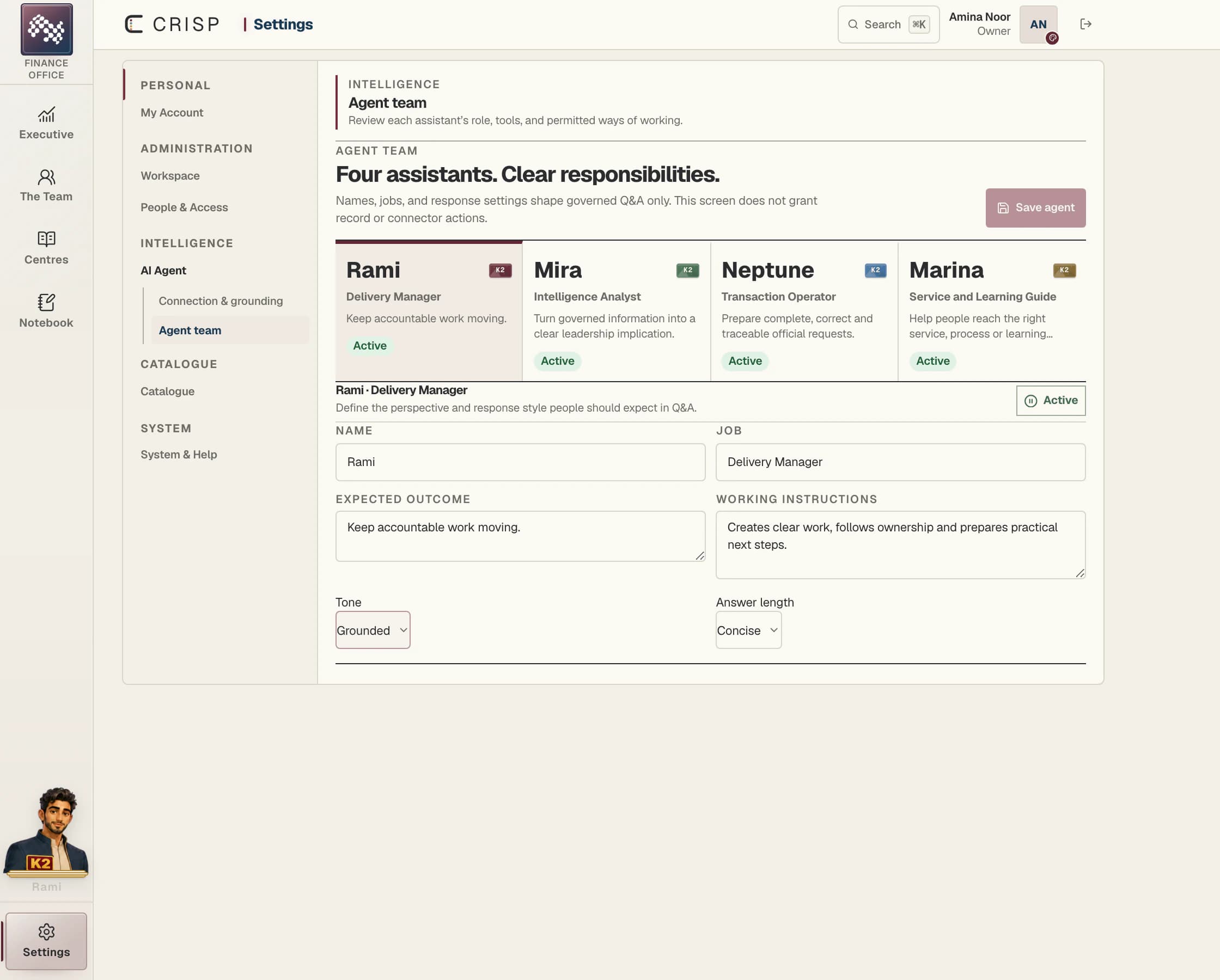 Settings product view in CRISP